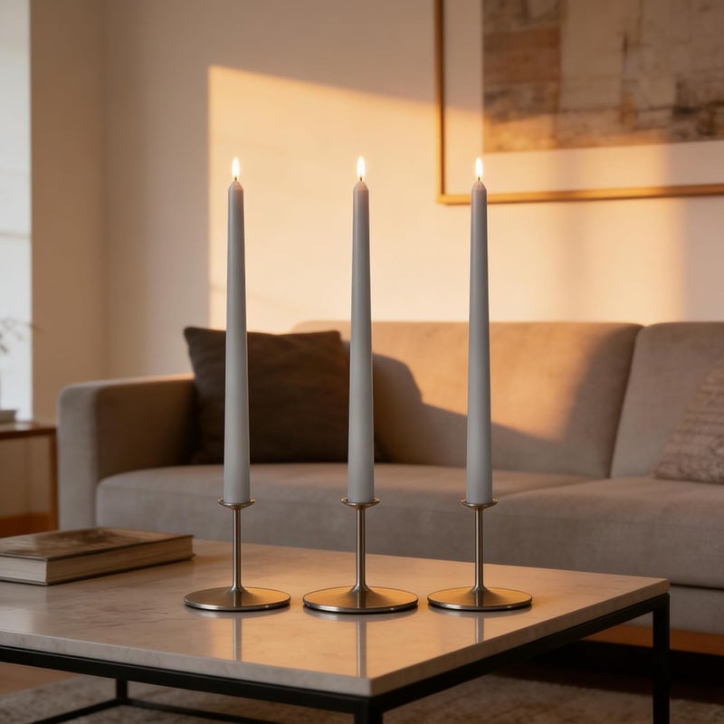 Sihuida 10-Inch Gray Taper Candles, 12 Pack Unscented and Dripless Candlesticks, Long-Lasting Burn Time of 7-8 Hours, Perfect for Home Décor, Weddings, and Events - Image 4